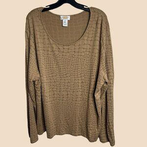 Talbots Top Womens 2X Gold Animal Print Cap Sleeve Boat Neck Long‎ Sleeve Nylon